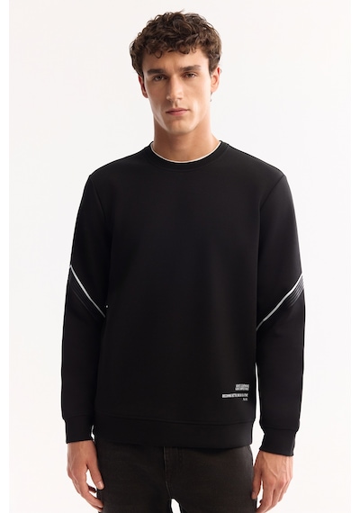 Avva Erkek Siyah Bisiklet Yaka Pamuklu Bi-stretch Baskılı Regular Fit Sweatshirt A52y1258