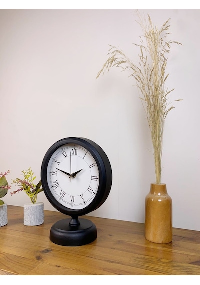 Siyah Metal Retro Masa Saati 25 20 Cm Renkli