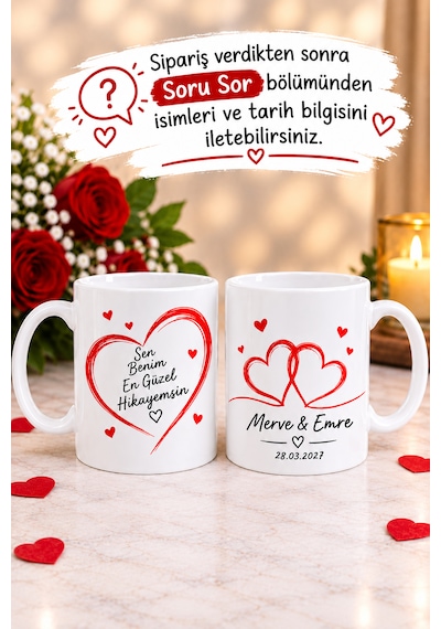 Sevgiliye Kupa Bardak Hediyesi İsimli Ve Tarihli Kişiye Özel Baskılı Söz Nişan Düğün Kupa Bardağı Çiftler İçin 2 Adet Beyaz