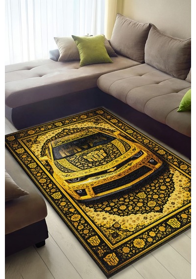 Camaro Araba Desenli Halı Dijital Baskı Yıkanabilir Kaymaz Taban Leke Tutmaz