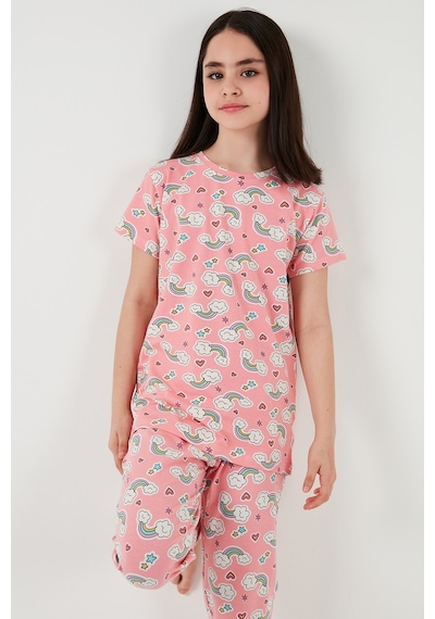Lela % 100 Pamuk Bisiklet Yaka Kısa Kollu Kız Çocuk Pijama Takımı 6651004 Pembe