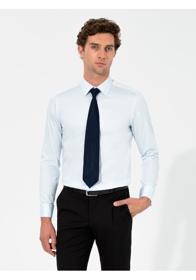 Cacharel Açık Mavi Slim Fit %100 Pamuk Klasik Yaka Basic Gömlek Denım