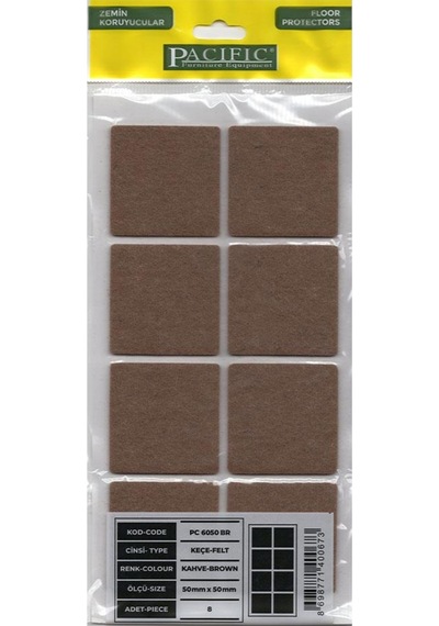 Pacific Yapışkanlı Mobilya Masa Sandalye Parke Zemin Ayak Koruyucu Kaydırmaz Keçesi 1.kalite 50x50 Mm 8 Adet