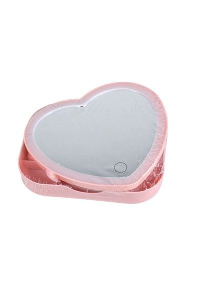 Storebaskı Led Işıklı Pembe Kalpli Organizer Makyaj Aynası