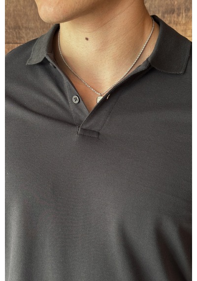 Erkek %100 Pamuk Düğmeli Polo Yaka T-shirt Antrasit
