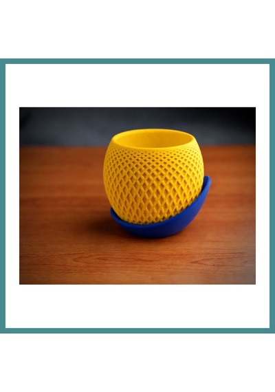Trendexa 3d Baskı Küre Saksı - Kafes Dokulu İki Parçalı Dekoratif Saksı - Sarı-mavi Mac Standart 53616053