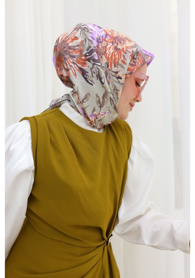 Silk Home Twill İpek Eşarp 11457-08 Gri, Gümüş, Leylak, Turuncu