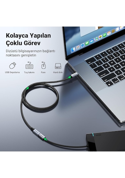 Gen2 100 W Thunderbolt 3 Type-c To Type-c Örgülü Uzatma Kablosu 1 Metre