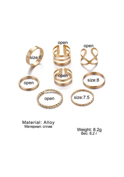 Girift Vintage Charm 8 Adet Gold Detaylı Çoklu Eklem Ve Yüzük Seti Altın