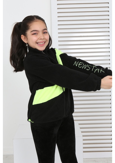 Toontoy Kız Çocuk Dik Yaka Fermuarlı Renk Bloklu Reglan Kol Polar Hırka - Beli Ayarlanabilir Lastikli Siyah Toontoy Kız Çocuk Dik Yaka Fermuarlı Renk Bloklu Reglan Kol Polar Hırka - Beli Ayarlanabilir Lastikli Siyah