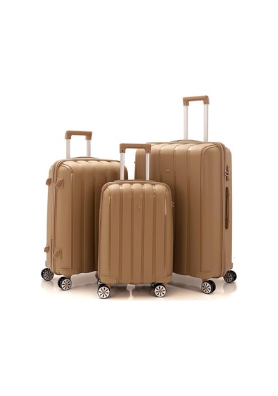 Mçs 3lü Set Kırılmaz Silikon Seyahat Valizi Bavulu V305 Şampanya Vizon