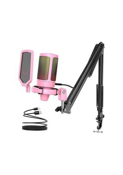 Ampligame A6t Twitch - Youtuber - Gamer - Tiktok - Yayıncı Usb Mikrofon Seti Pembe