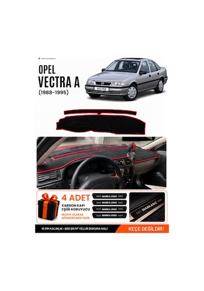 Opel Vectra A 1988-1995 Uyumlu Torpido Örtüsü, Torpido Kılıfı - Siyah Kırmızı