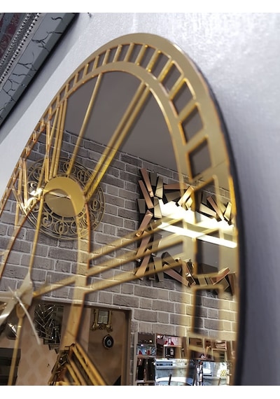 Ayna Denizi Golden Bronze Model Altın Bronz Renk 50 CM Dekoratif Aynalı Duvar Saati Altın