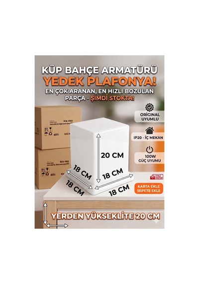 Küp Bahçe Armatür Yedek Plafonyası - Izgaralı Küp Aplik Uyumlu Beyaz Yedek Cam Plastik