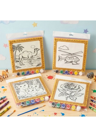 Mini Tuval Çocuk Boyama Seti 20x20 Cm - Akrilik Boya Ve Fırçalı Eğlenceli Çocuk Aktivite Seti