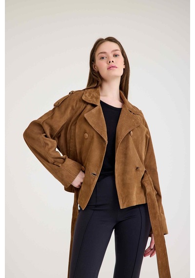 Oversize Bayan Süet Deri Ceket Vb-2 Bk-2791 - 24027 Kahverengi