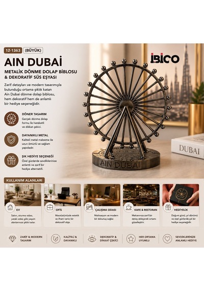 İbico İ12-253 Ain Dubai Büyük Boy Metalik Dönme Dolap Biblosu - Krom Ve Bakır