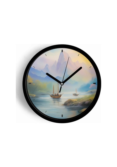 Doğa Manzara Temalı Modern Duvar Saati - 25cm - Önü Camlı Siyah Kasa - Sessiz Mekanizma-jh0765 Siyah