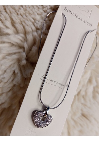 Beren Aksesuar Stainless Steel Taşlı Kalp Model Çelik Kolye Gümüş