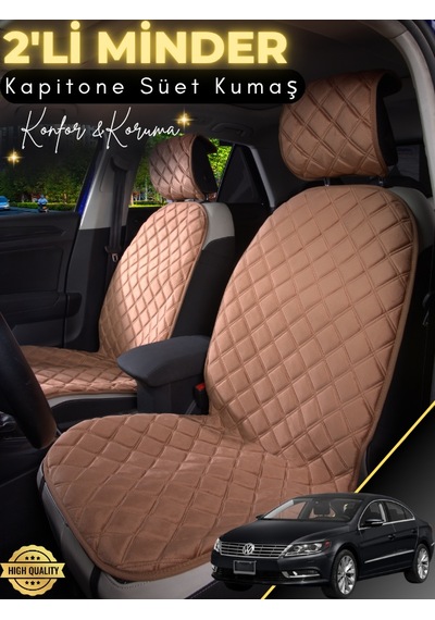 Volkswagen Cc Uyumlu 2'li Süet Oto Koltuk Minderi Terletmez Universal Oto Aksesuar A1 Kahverengi