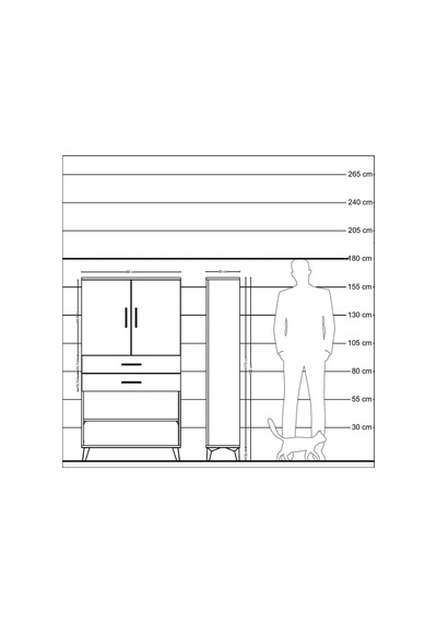 Arges Dolap 3 Raflı 2 Çekmeceli 2 Kapaklı 88x30x163 Çam-aytaşı Çam