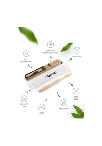 Tbrush Nano Doğal Bambu Vegan Diş Fırçası - Ultra Soft Beyaz Paslanmaz Çelik Dil Temizleyici