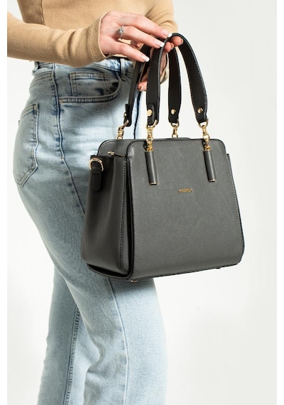 Kadın Kol Çantası Çapraz Askılı Omuz Çantası 24 20 Cm Suni Deri Mega Bag El Çantası Business Gri
