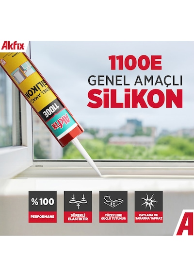 Beyaz Genel Amaçlı Silikon Yapıştırma Sızıntı Önleyici Dolgu Silikonu Akfix 1100e 280 Gr 1 Adet