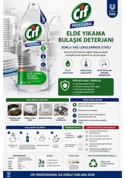 Cif Pro. Elde Bulaşık Deterjanı 1500 Ml