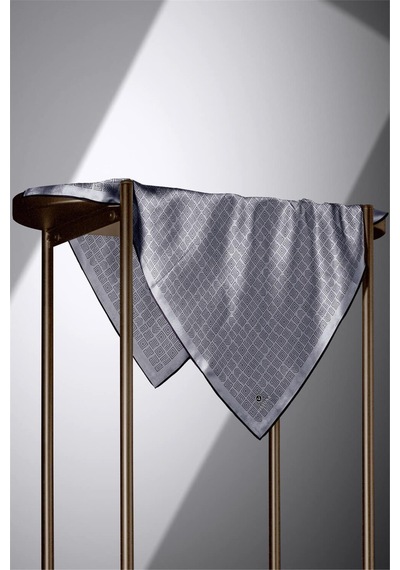 Vissona 100% Twill İpek Etnik Motif Desenli Gri - Siyah Renkli 90x90 Dikim Şekli : El Dikişi Eşarp Çok Renkli