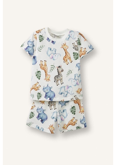 Defacto Hayvan Baskılı 2li Ecru Pijama Takımı Erkek Bebek H4032a526hser233 Ekru-er233