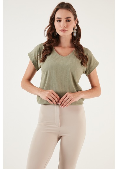 Lela Rahat Kesim Esnek V Yaka Bayan Bluz 5865039 Olive