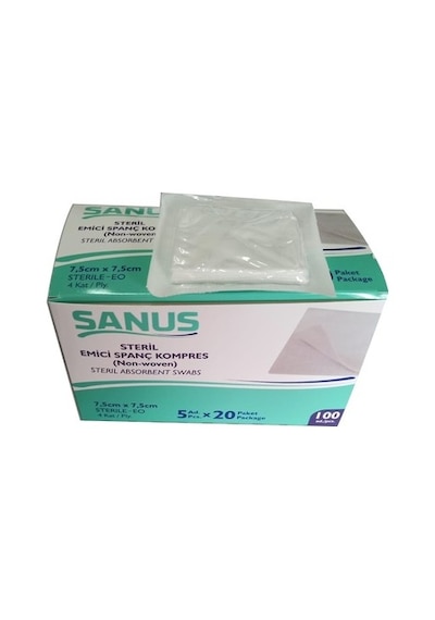 Sanus Spanç Kompres Steril Emici 7.5Cm*7.5Cm 2Lü Paket 200 Adet