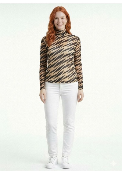 Neden Tekstil Kadın Transparan Zebra Desenli Uzun Kollu Yarım Balıkçı Yaka Bluz - Kahverengi Neden Tekstil Kadın Transparan Zebra Desenli Uzun Kollu Yarım Balıkçı Yaka Bluz - Kahverengi