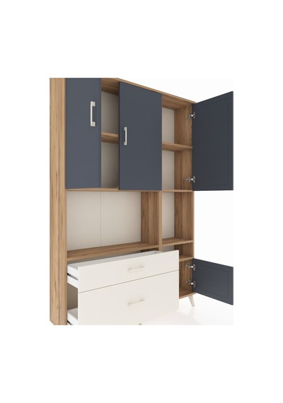 Arges Dolap 7 Raflı 2 Çekmeceli 4 Kapaklı 132x30x195 Çam-antr... Çam