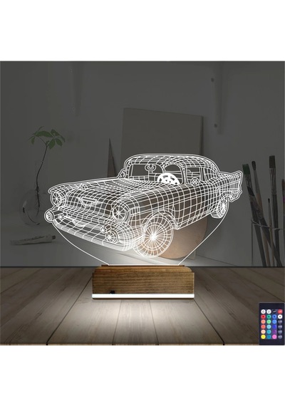 Luvivia Klasik Araba 3d Lamba - Masa Gece Lambası V2 Şeffaf