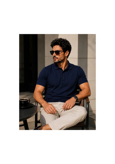 Luxıc Core Erkek Polo Yaka Lacivert Tişört Likralı Pike Kumaş Terletmez Slim Fit Günlük Şık Tasarım