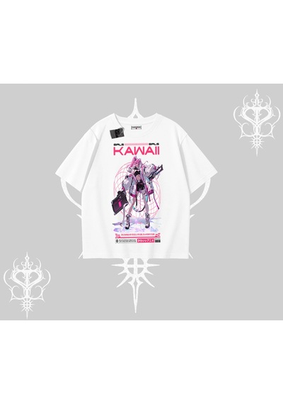 Startmore Startmore Oversize Tshirt Kawaii Cyberpunk Kız Japon Stil Baskı Beyaz