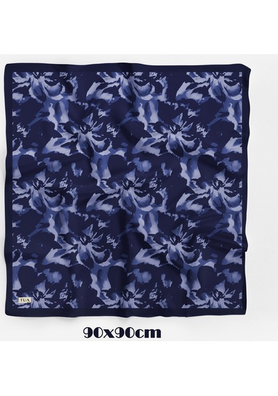 Ahenk Desen 90x90cm Organic Twill Eşarp/fular Laci - Mavi