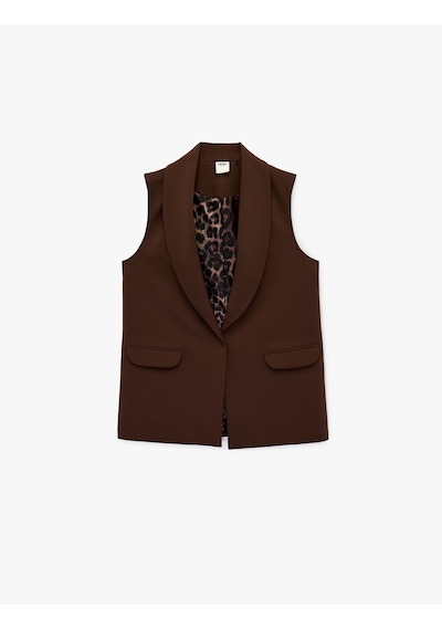 Koton Astarı Leopar Desenli Cepli Uzun Blazer Yelek Kahverengi 6sak20050uw Kahve
