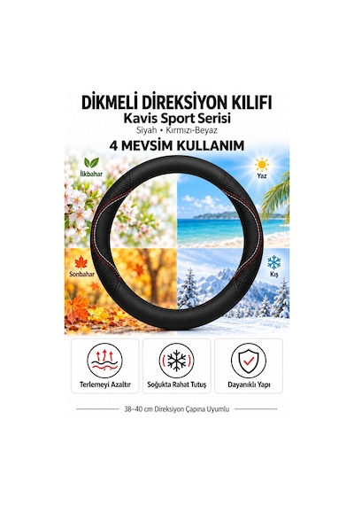 Trobus Honda City 2009-2014 Uyumlu Dikmeli Direksiyon Kılıfı Kavis Sport Siyah Kırmızı-beyaz Siyah - Kırmızı-beyaz