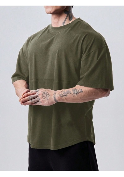 Genius Store Genius Erkek Spor Tişört Oversize Fitness & Gym Antrenman Tişörtü Haki