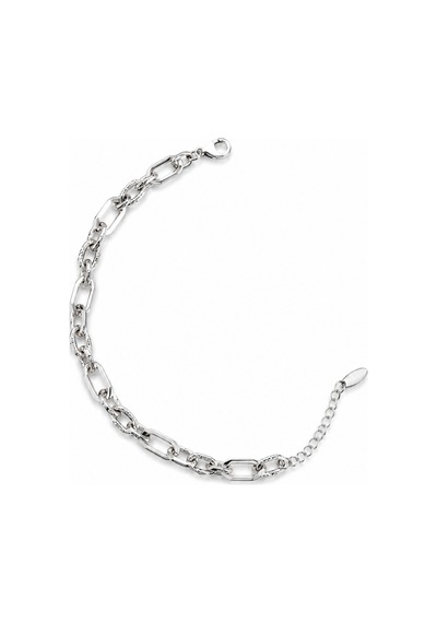 Jewelry Gümüş Renk Taş Detaylı Oval Halka Zincir Tasarımlı Paslanmaz Çelik Kadın Bileklik 1207