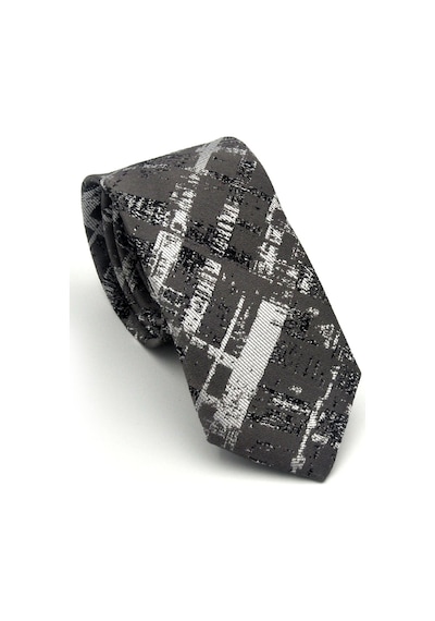 Gaffy Füme Desenli Gri Dokuma Kumaş Mendilli Slim Fit Kravat // Sdk-2601-3 Gri
