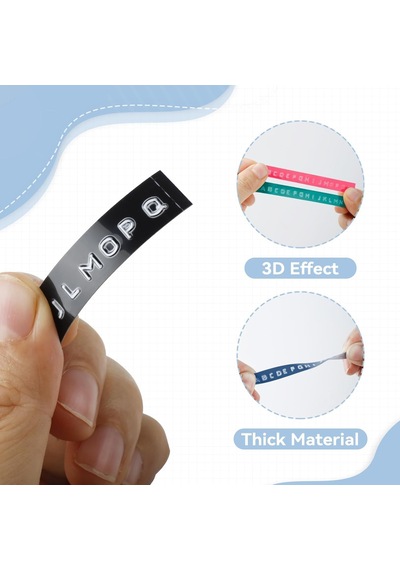 Lexroo Yapışkanlı Plastik Kabartma Şerit, 9 Mm X 3 Mt Rulo, Mavi Üzeri Beyaz Baskı