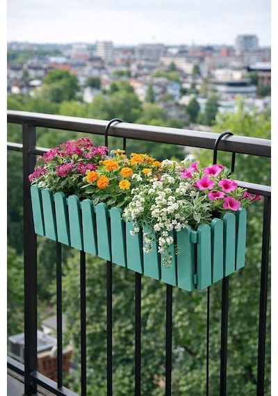 Serinova Ib02 İstanbul Balkon Saksı Drenaj Aparatlı 53,5cm, 9 Litre Yeşil Diğer