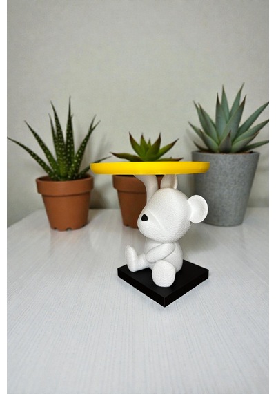 14cm Mini Sevimli Ayıcık, Tatlı Makyaj Organizeri, Plastik Biblo Açık Sarı