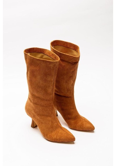 Aycan Shoes Kadın Topuklu Süet Körüklü Çizme Nilya 001