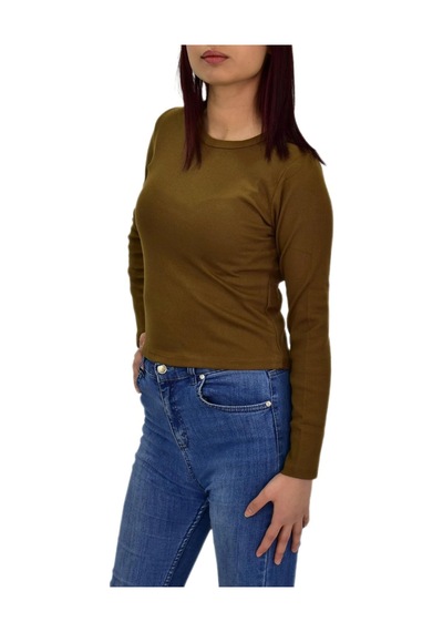 Kadın Uzun Kol Fitilli Body Tişört Bgl-st04231 Açık Kahve